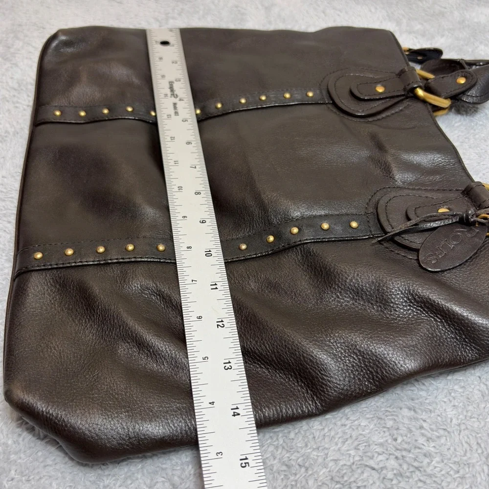 Rolfs Tote Bag Women Large Dark Brown Leather Studded Gold Hardware Shoulder Bag